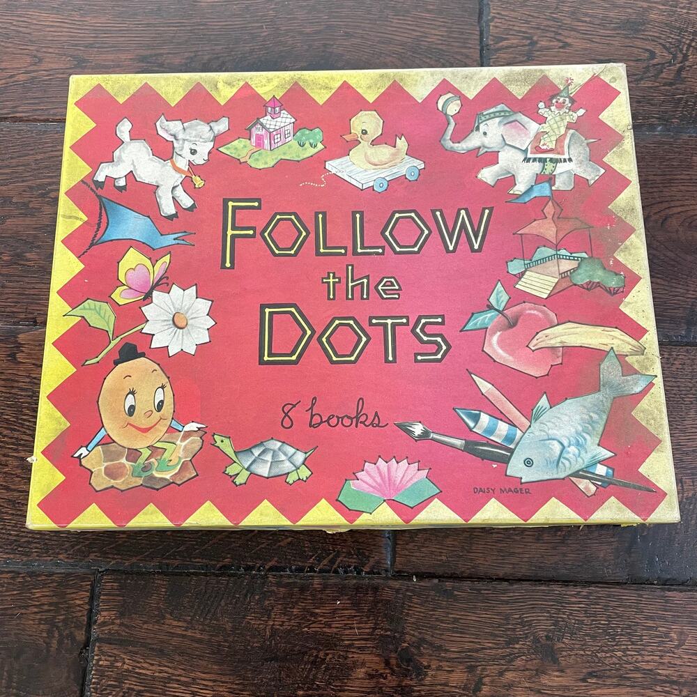 Vintage Coloring Box Set Follow The Dots 8 Paper Books 1950s Kids Used Display